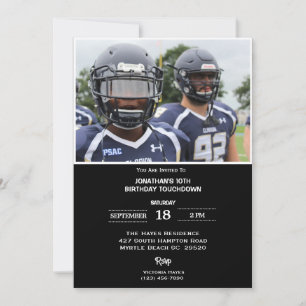Kids Photo 10th Birthday Party Football Invitation