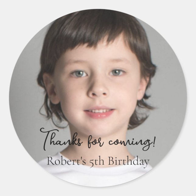  Kids Photo Birthday Party Thanks for coming Classic Round Sticker (Front)