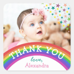 Kids Photo Birthday Thank You Square Sticker