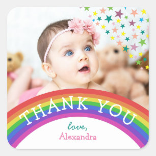 Kids Photo Birthday Thank You Square Sticker