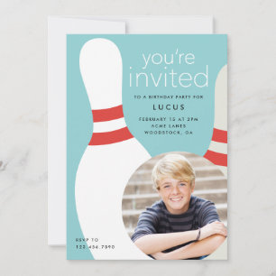 Kids Photo bowling birthday party Invitation
