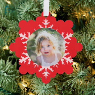 Kids Photo Keepsake Cute Snowflake Red Holiday Tree Decoration Card
