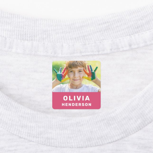 Kids Photo Modern Simple Girly Pink Clothing Label (Affixed)