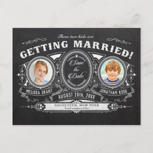 Kids Photo Save the Date Postcards Chalkboard