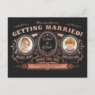 Kids Photo Save the Date Postcards Rose Gold Foil