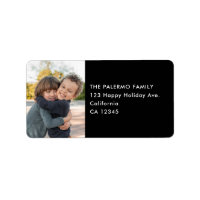 Kids Photo Simple Modern Black Return Address