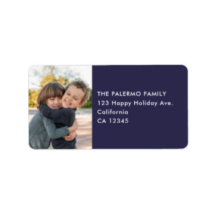 Kids Photo Simple Modern Blue Return Address Label