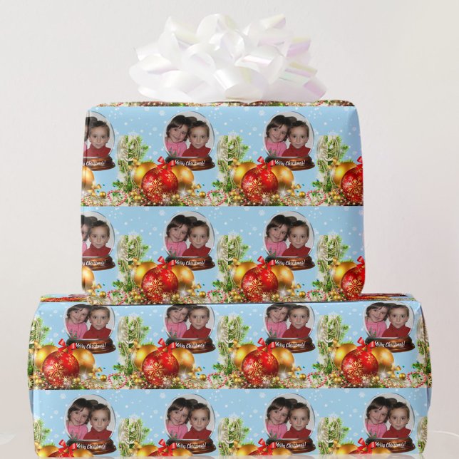 Kids' PHOTO Snow Globe Christmas Gift Wrapping Paper (Creator Uploaded)
