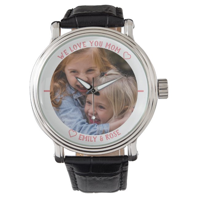 Kids Photo Template Cute We Love You Mum Pink Rose Watch (Front)