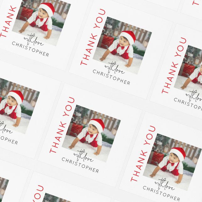 Kids Photo Thank You Square Sticker (Creator Uploaded)