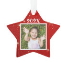 Kids Photo Twinkling Stars Red Christmas Ornament