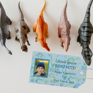 Kid's Photo Valentine Dinosaur "Dino-Mite" Treat Gift Tags