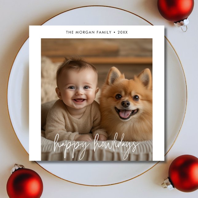 Kids Photo With Dog Pet Happy Howlidays Christmas Holiday Card (Creator Uploaded)