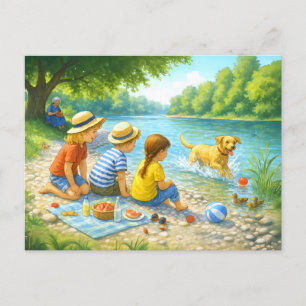 Kids Picnic by Iasar River Holiday Postcard