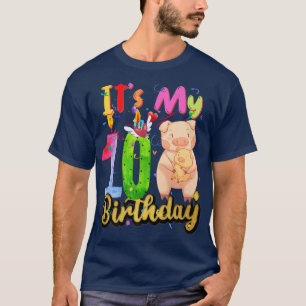 Kids Pig 10th Birthday 10 Years Old Pig Birthday P T-Shirt