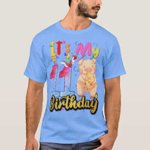 Kids Pig 11th Birthday 11years Old Pig Birthday Pr T-Shirt