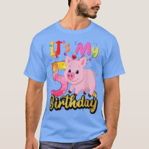 Kids Pig 5th Birthday 5 Years Old Pig Birthday 379 T-Shirt