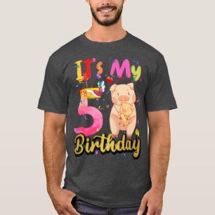 Kids Pig 5th Birthday 5 Years Old Pig Birthday Pre T-Shirt
