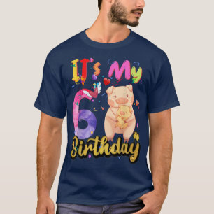 Kids Pig 6th Birthday 6 Years Old Pig Birthday T-Shirt