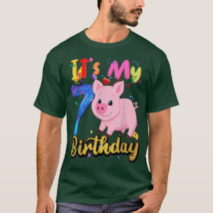 Kids Pig 7th Birthday 7 Years Old Pig Birthday 381 T-Shirt