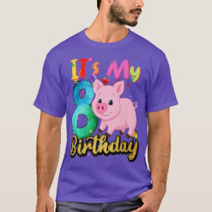 Kids Pig 8th Birthday 8 Years Old Pig Birthday Pre T-Shirt