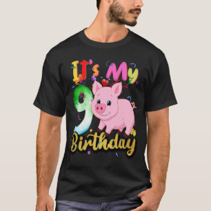 Kids Pig 9th Birthday 9 Years Old Pig Birthday 1 T-Shirt