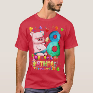 Kids Pig Birthday Party 8 Year Old Boy 8th Pig Bir T-Shirt