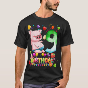 Kids Pig Birthday Party 9 Year Old Boy 9th Pig Bir T-Shirt