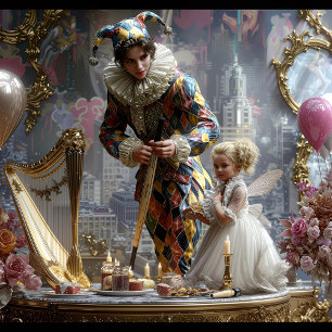 Kids pillow with 3D photography of a mother and da