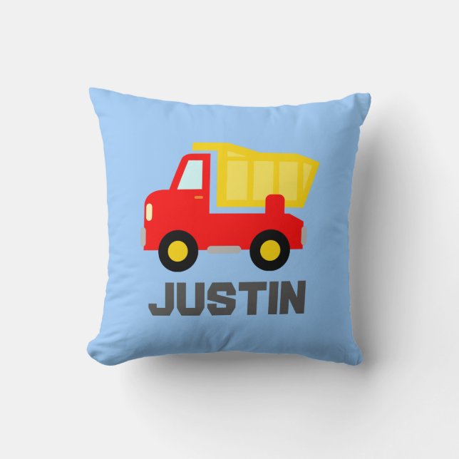 Kids pillow with toy truck and personalised name (Front)