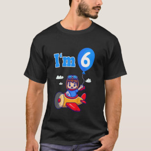 Kids Pilot Aeroplane Plane I'm 6 Six Sixth 6th Bir T-Shirt