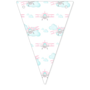 Kids Pink Airplane Flying Aviation Birthday Bunting