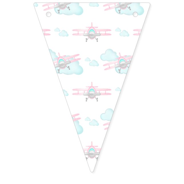 Kids Pink Airplane Flying Aviation Birthday Bunting (First Flag)