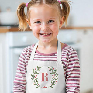Kids Pink and Green Floral Monogram Apron