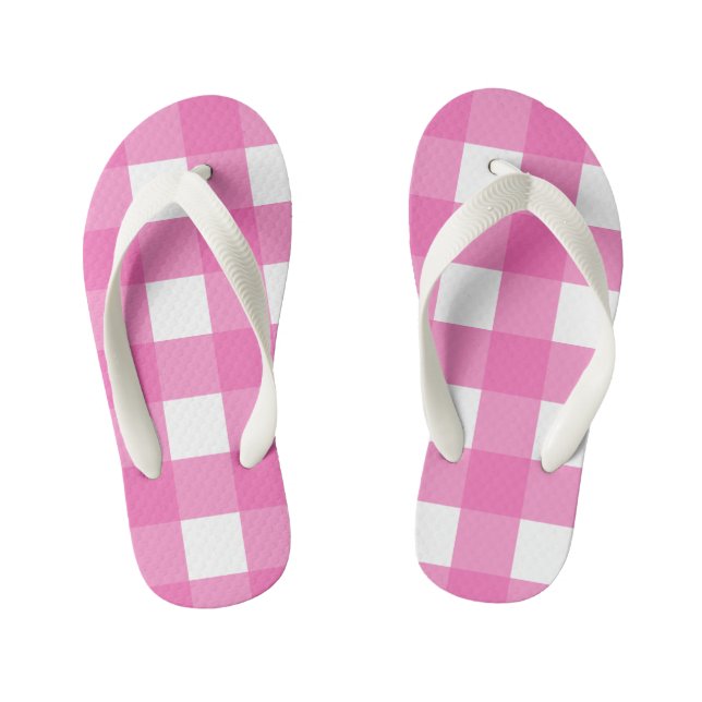 Kids Pink and White Buffalo Check Flip Flops (Footbed)