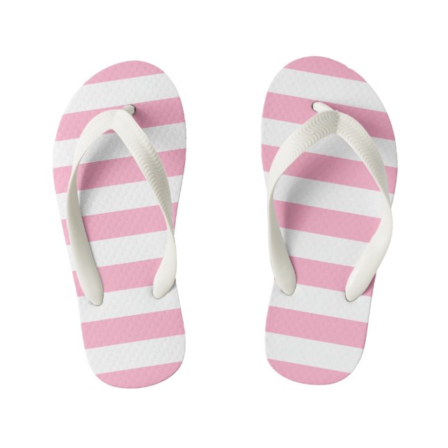 Kids Pink and White Striped Flip Flops (Footbed)