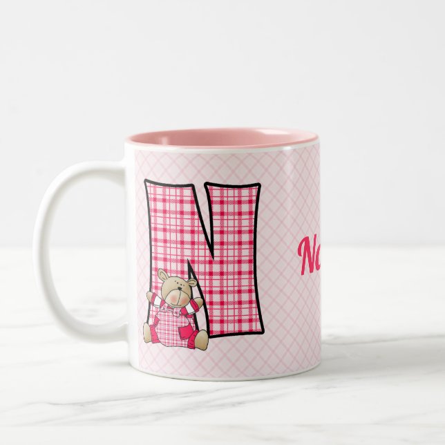 Kid's Pink Bear Monogram "N" Mug (Left)