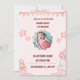 Kids Pink Birthday Party Invite