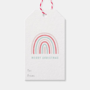 Kids Pink Boho Christmas Rainbow Gift Tag