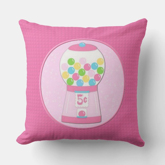 Kids' Pink Bubblegum Machine Throw Pillow (Front)