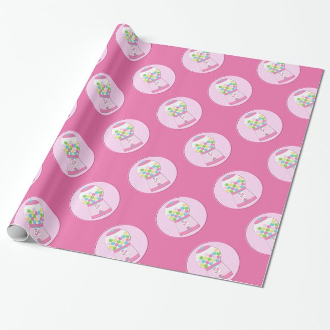 Kids' Pink Bubblegum Machine Wrapping Paper (Unrolled)