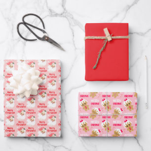 Kids Pink Christmas Wrapping Paper Sheet Set of 3