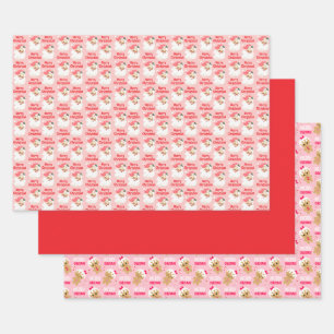 Kids Pink Christmas Wrapping Paper Sheet Set of 3