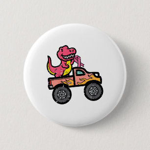 Kids Pink Dino Monster Truck Breast Cancer Awarene 6 Cm Round Badge