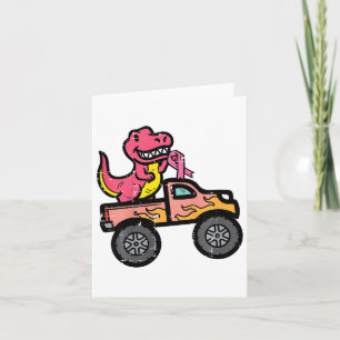 Kids Pink Dino Monster Truck Breast Cancer Awarene Card