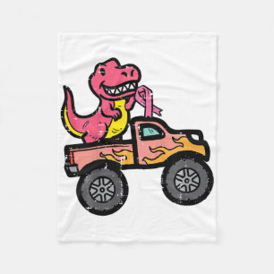 Kids Pink Dino Monster Truck Breast Cancer Awarene Fleece Blanket