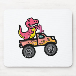 Kids Pink Dino Monster Truck Breast Cancer Awarene Mouse Mat