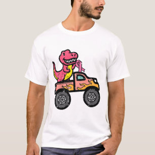 Kids Pink Dino Monster Truck Breast Cancer Awarene T-Shirt