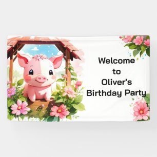 Kids' Pink Farm Animals Birthday Banner