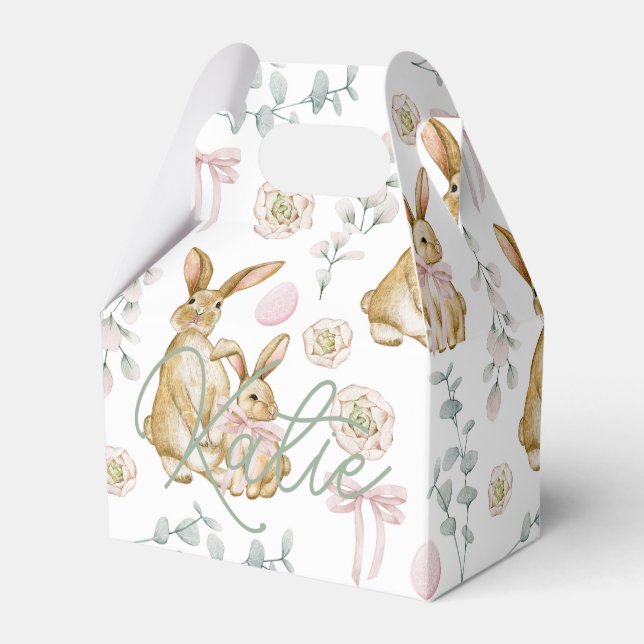Kids Pink Floral Pattern Easter Party Gift Favour Box (Front Side)